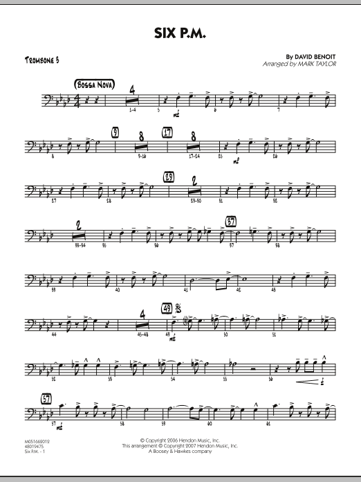 Mark Taylor Six P.M. - Trombone 3 sheet music notes and chords. Download Printable PDF.