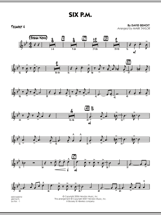 Mark Taylor Six P.M. - Trumpet 4 sheet music notes and chords. Download Printable PDF.