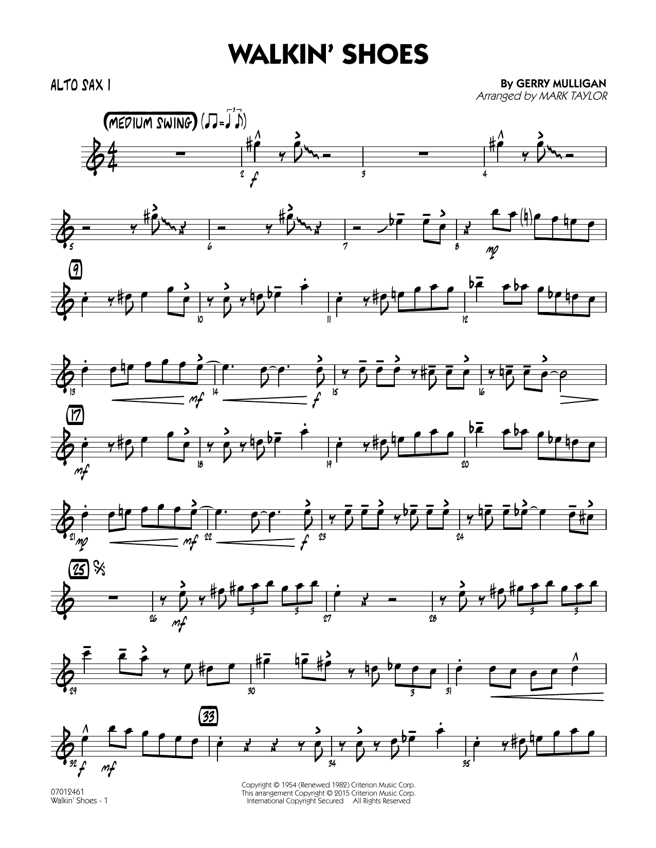 Mark Taylor Walkin' Shoes - Alto Sax 1 sheet music notes and chords. Download Printable PDF.