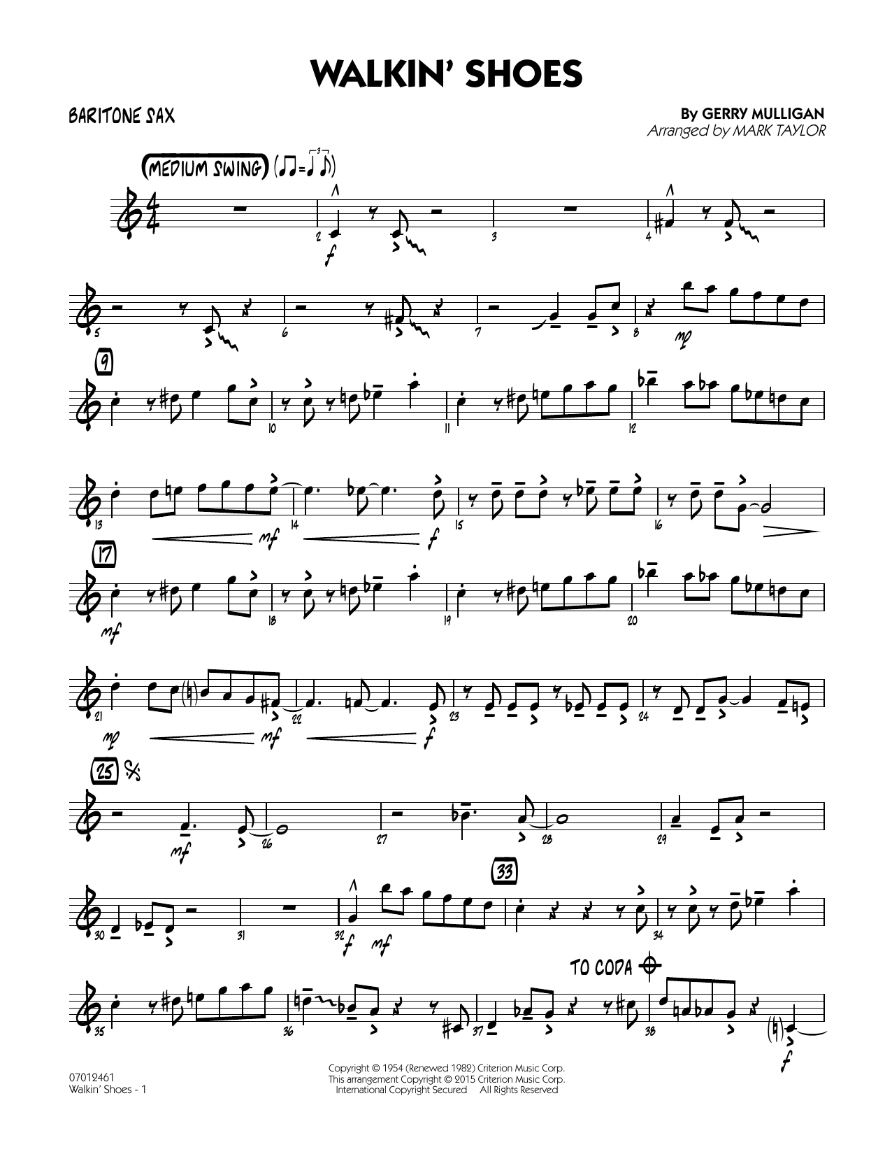 Mark Taylor Walkin' Shoes - Baritone Sax sheet music notes and chords. Download Printable PDF.