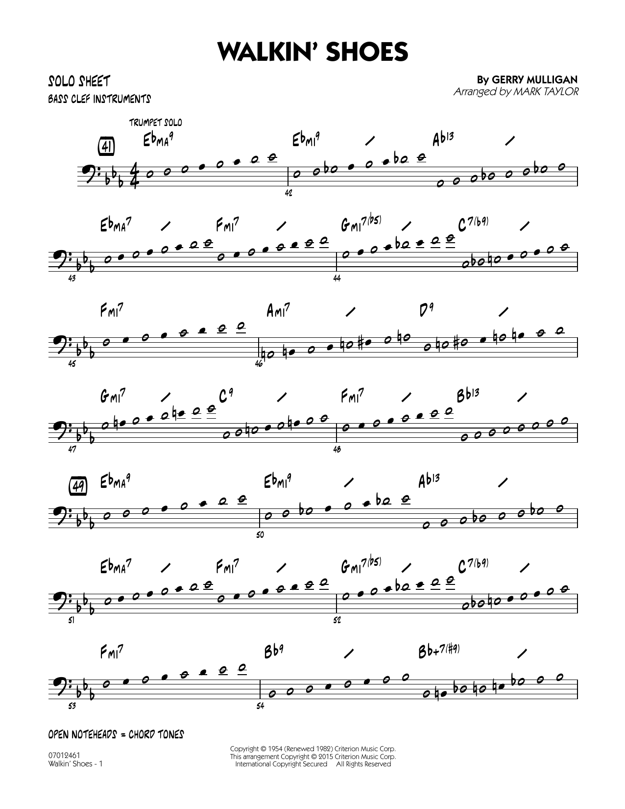 Mark Taylor Walkin' Shoes - Bass Clef Solo Sheet sheet music notes and chords. Download Printable PDF.