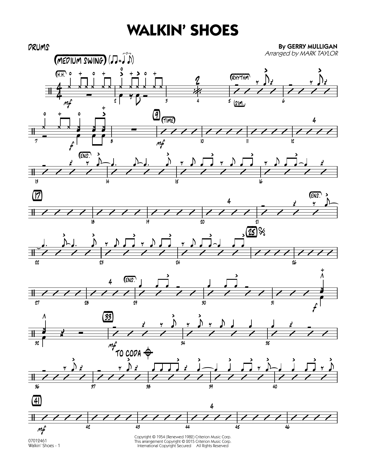 Mark Taylor Walkin' Shoes - Drums sheet music notes and chords. Download Printable PDF.