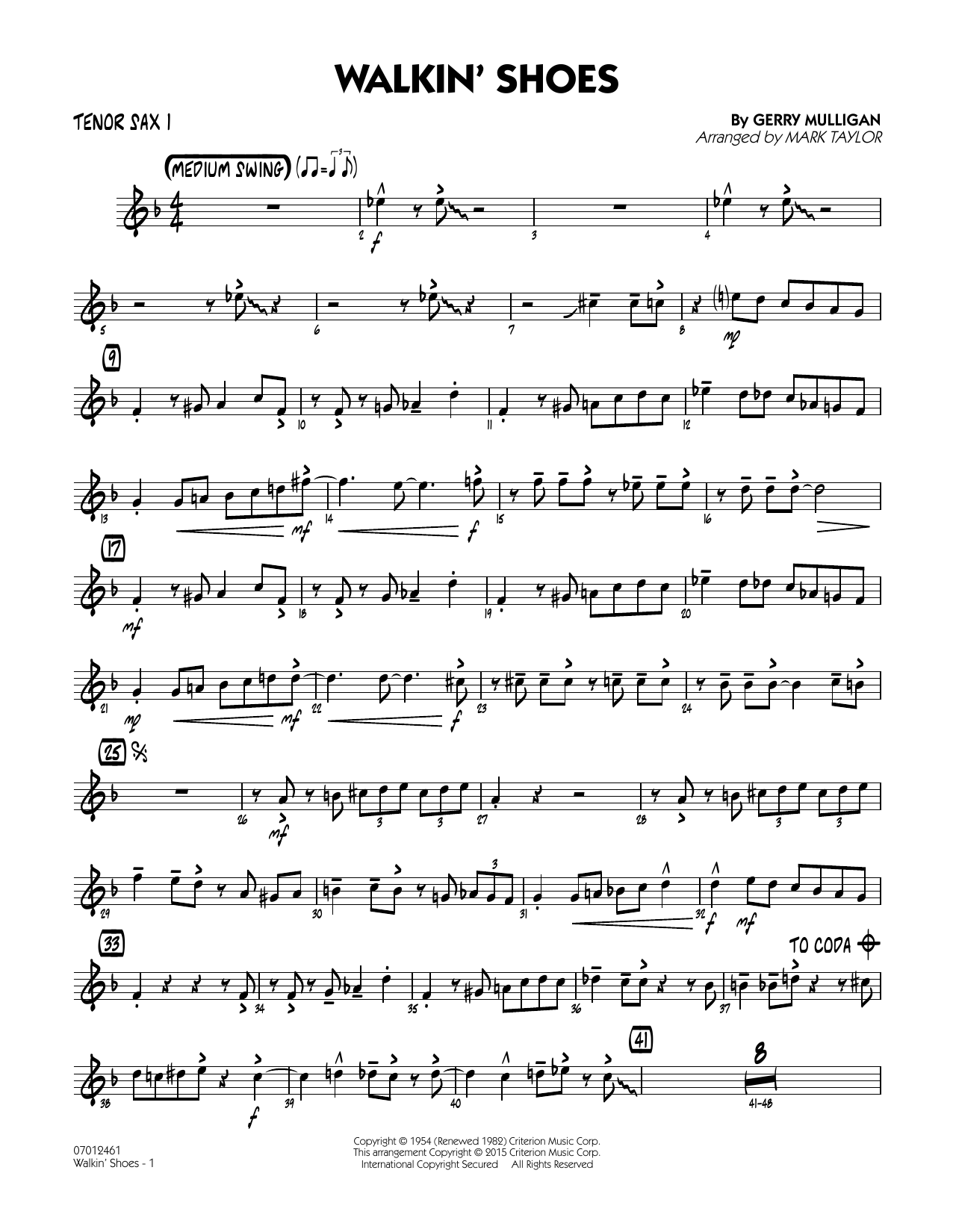 Mark Taylor Walkin' Shoes - Tenor Sax 1 sheet music notes and chords. Download Printable PDF.