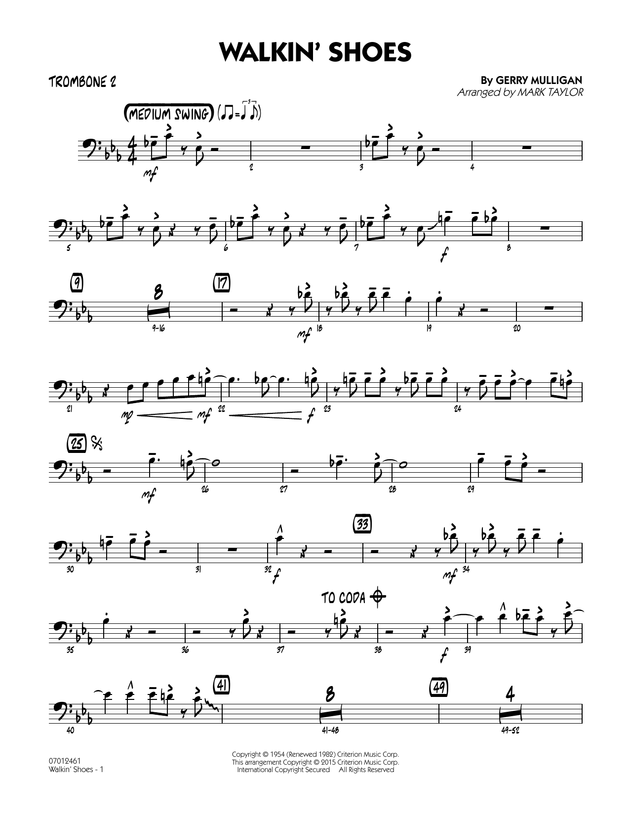 Mark Taylor Walkin' Shoes - Trombone 2 sheet music notes and chords. Download Printable PDF.