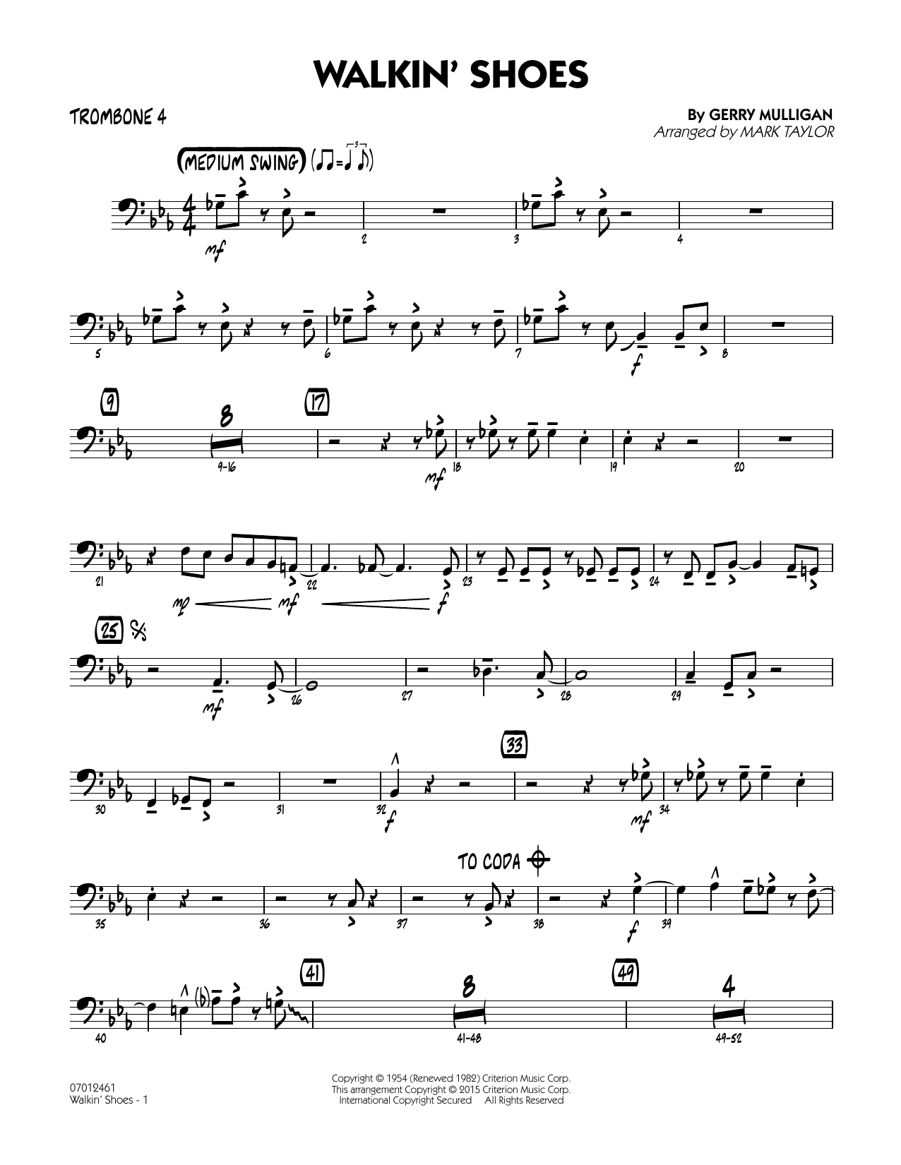 Mark Taylor Walkin' Shoes - Trombone 4 sheet music notes and chords. Download Printable PDF.