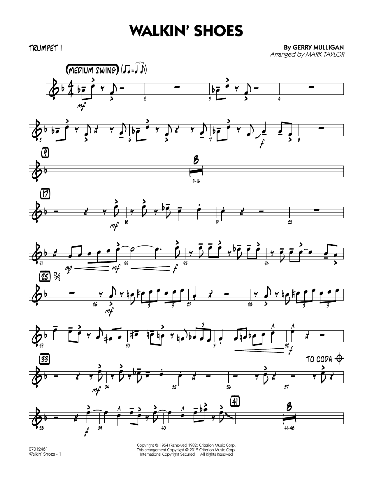 Mark Taylor Walkin' Shoes - Trumpet 1 sheet music notes and chords. Download Printable PDF.
