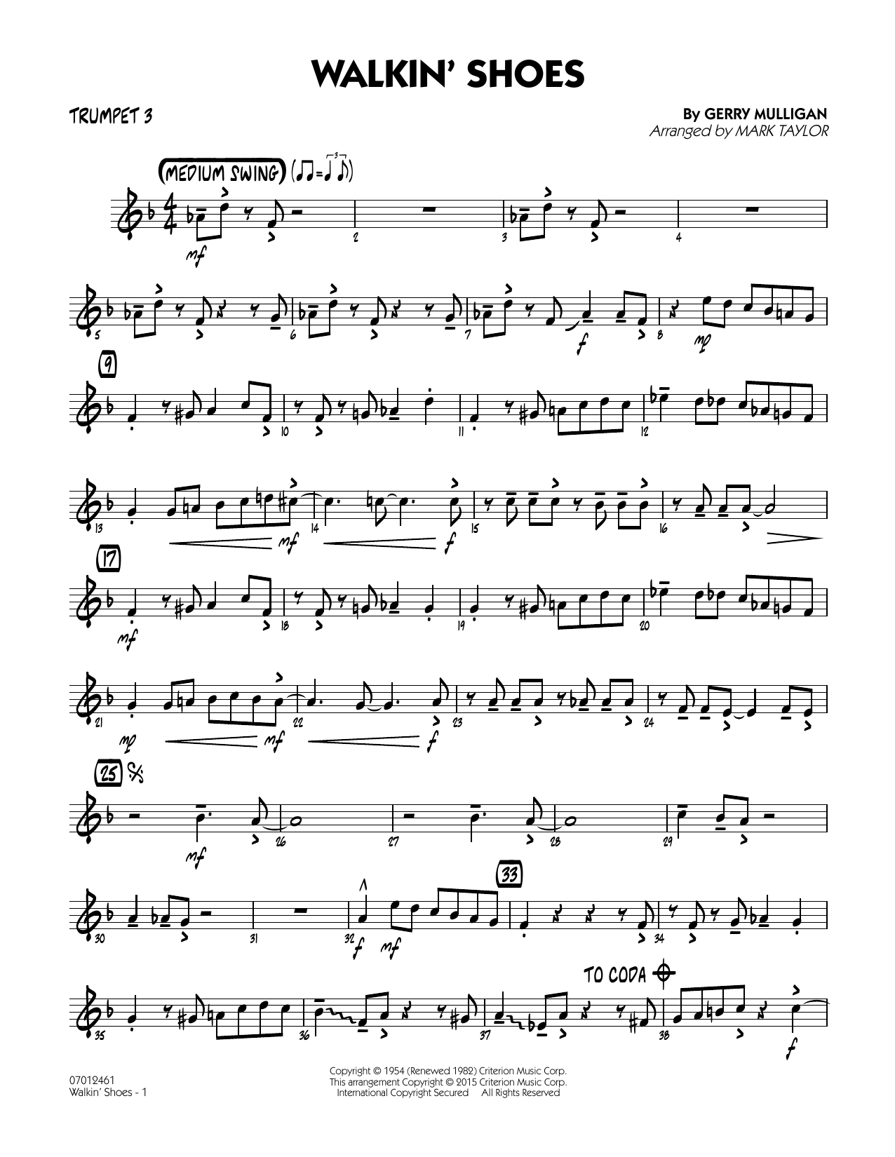 Mark Taylor Walkin' Shoes - Trumpet 3 sheet music notes and chords. Download Printable PDF.