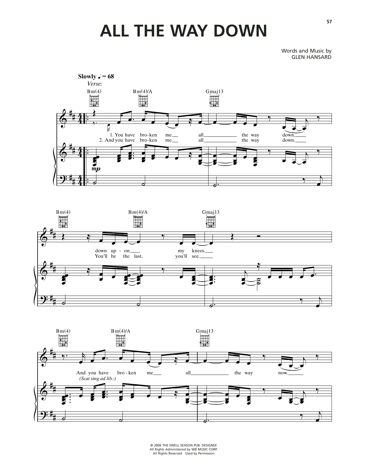 Markéta Irglová All The Way Down (from Once) sheet music notes and chords arranged for Piano, Vocal & Guitar Chords (Right-Hand Melody)