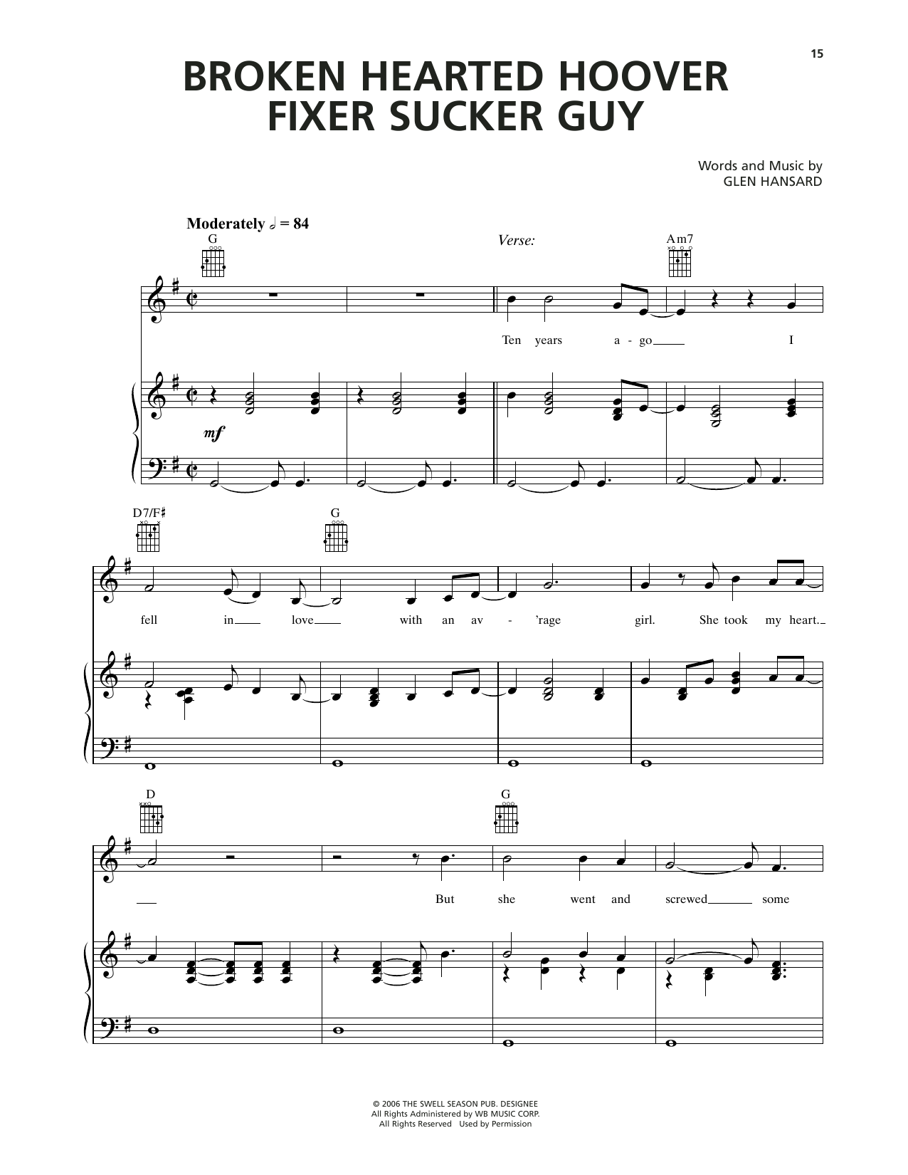 Markéta Irglová Broken Hearted Hoover Fixer Sucker Guy (from Once) sheet music notes and chords arranged for Piano, Vocal & Guitar Chords (Right-Hand Melody)