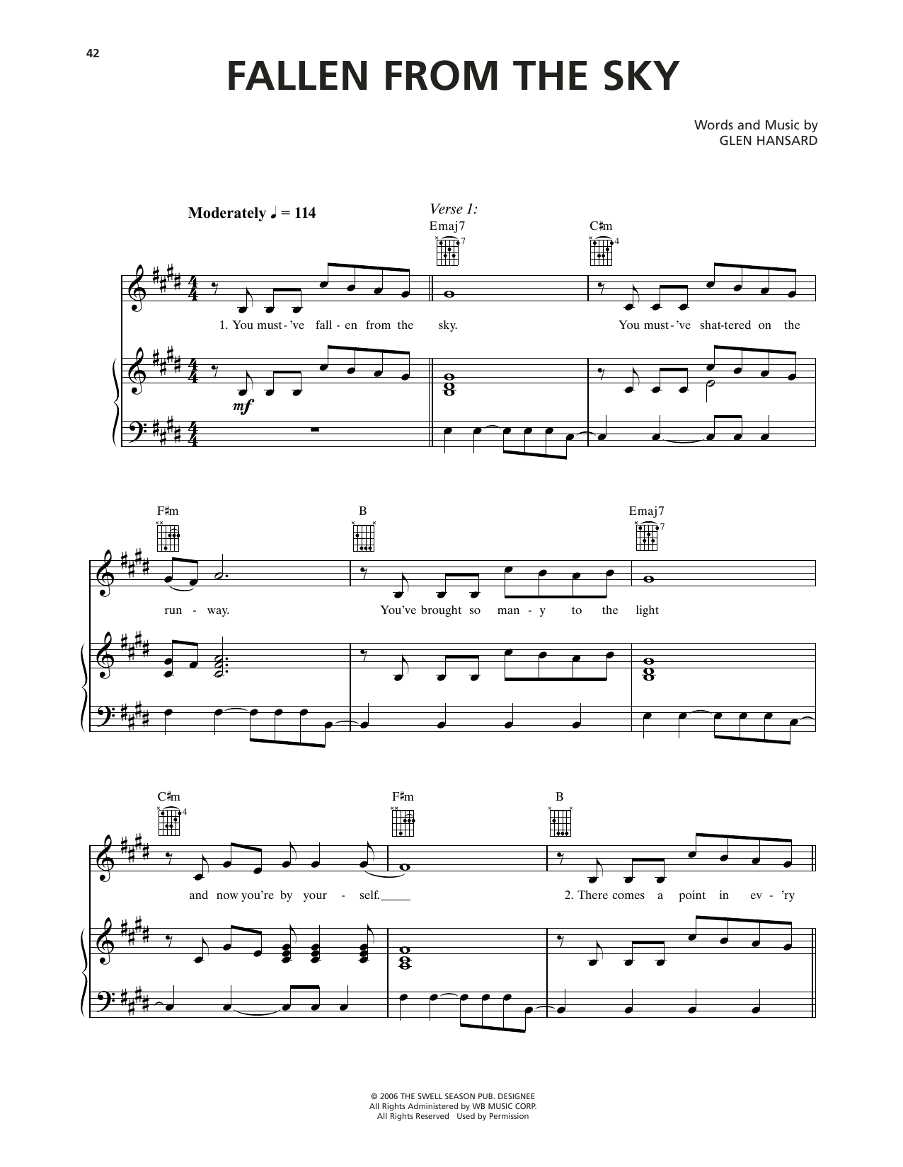 Markéta Irglová Fallen From The Sky (from Once) sheet music notes and chords arranged for Piano, Vocal & Guitar Chords (Right-Hand Melody)