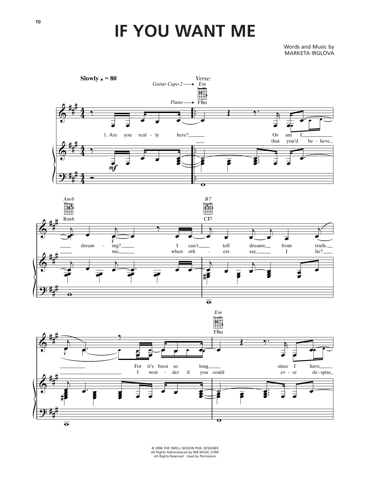 Markéta Irglová If You Want Me (from Once) sheet music notes and chords arranged for Piano, Vocal & Guitar Chords (Right-Hand Melody)