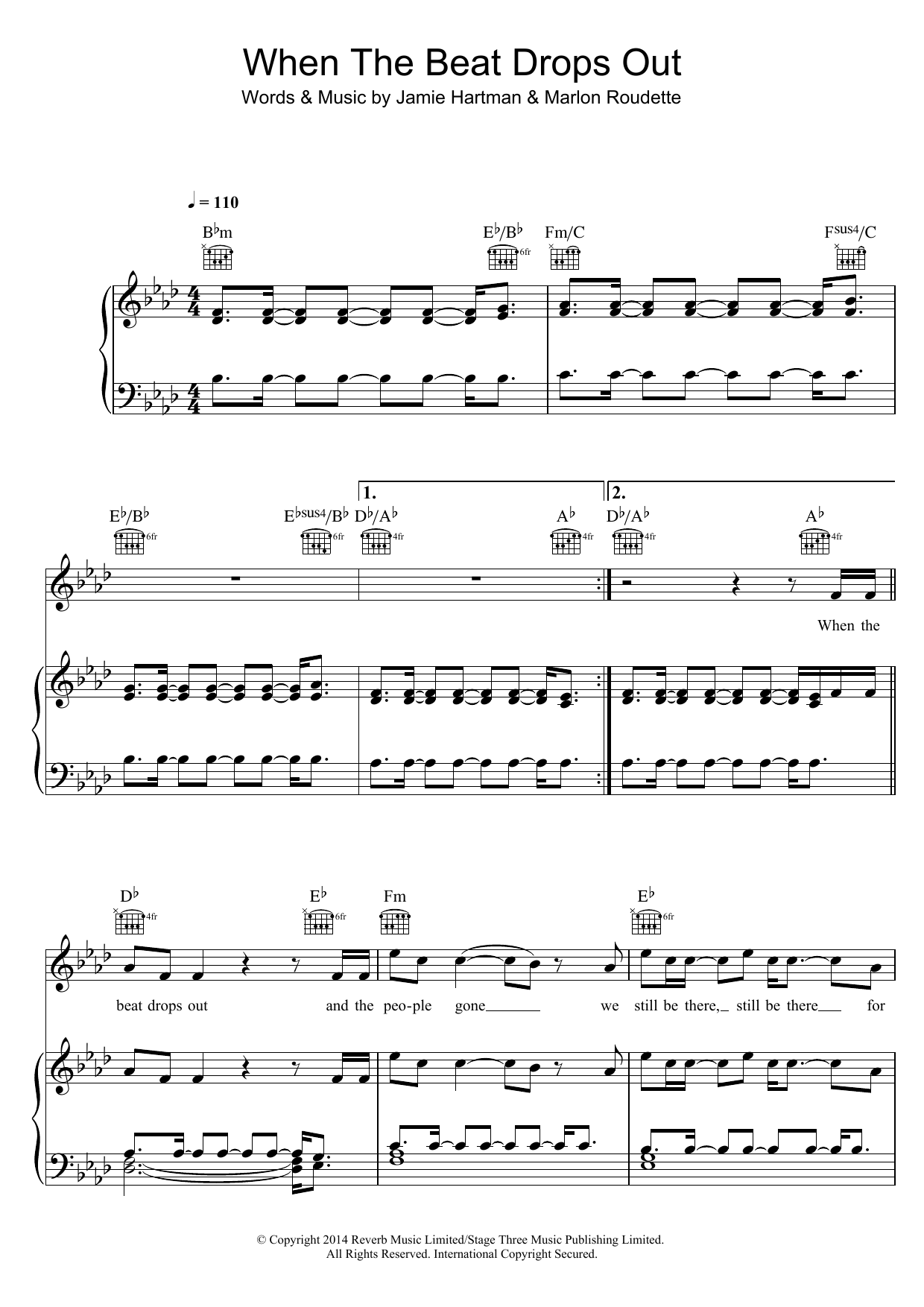 Marlon Roudette When The Beat Drops Out sheet music notes and chords arranged for Piano, Vocal & Guitar Chords