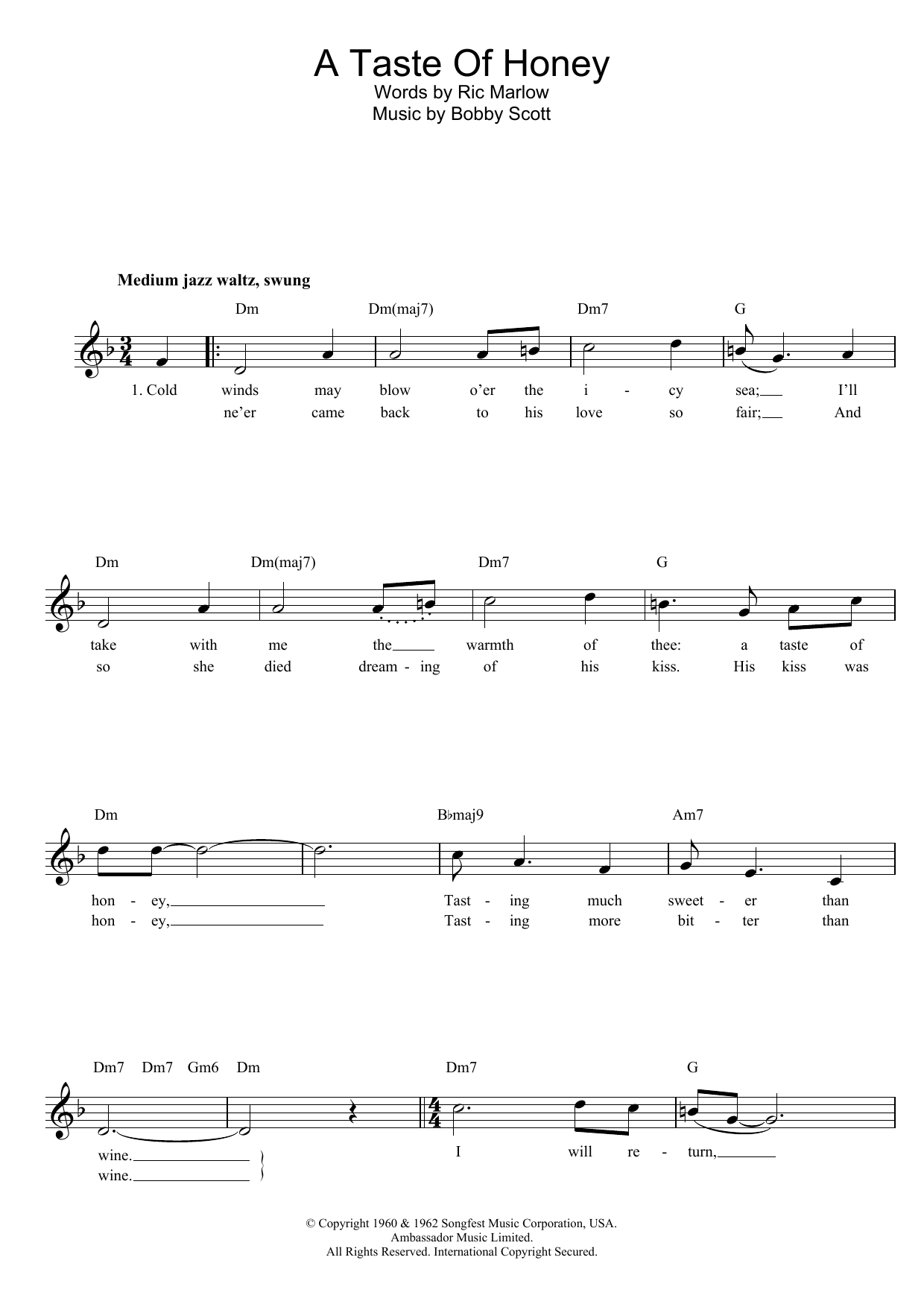 Marlow And Scott A Taste Of Honey sheet music notes and chords arranged for Lead Sheet / Fake Book