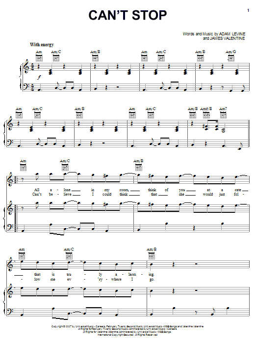 Maroon 5 Can't Stop sheet music notes and chords arranged for Guitar Tab
