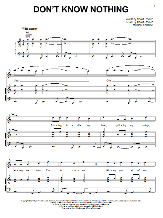 Maroon 5 Don't Know Nothing sheet music notes and chords arranged for Piano, Vocal & Guitar Chords (Right-Hand Melody)