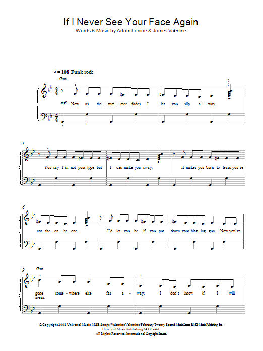 Maroon 5 If I Never See Your Face Again (feat. Rihanna) sheet music notes and chords arranged for Easy Piano