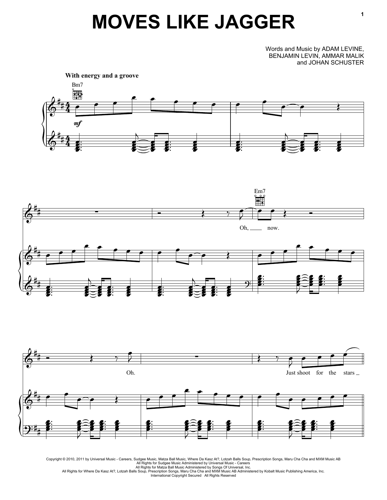 Maroon 5 featuring Christina Aguilera Moves Like Jagger sheet music notes and chords arranged for Piano, Vocal & Guitar Chords (Right-Hand Melody)