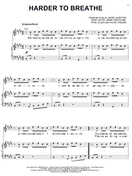 Maroon 5 Harder To Breathe sheet music notes and chords arranged for Guitar Chords/Lyrics