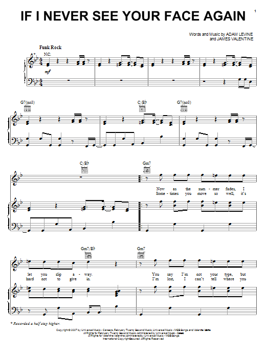 Maroon 5 If I Never See Your Face Again sheet music notes and chords arranged for Pro Vocal