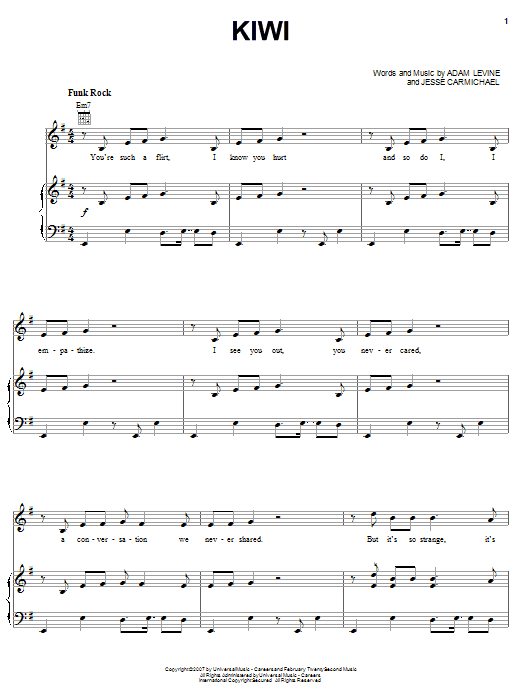 Maroon 5 Kiwi sheet music notes and chords arranged for Guitar Tab