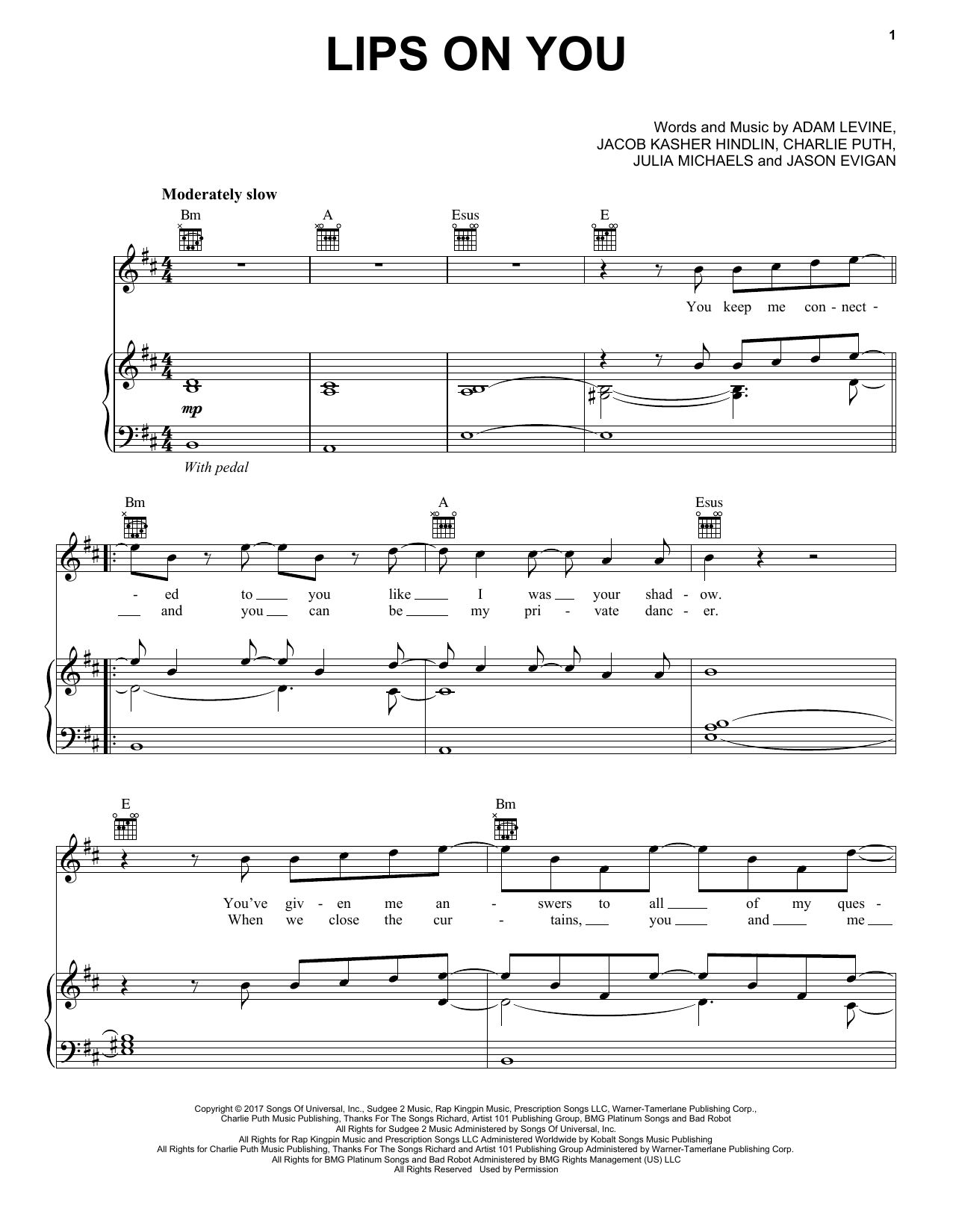 Maroon 5 Lips On You sheet music notes and chords arranged for Piano, Vocal & Guitar Chords (Right-Hand Melody)
