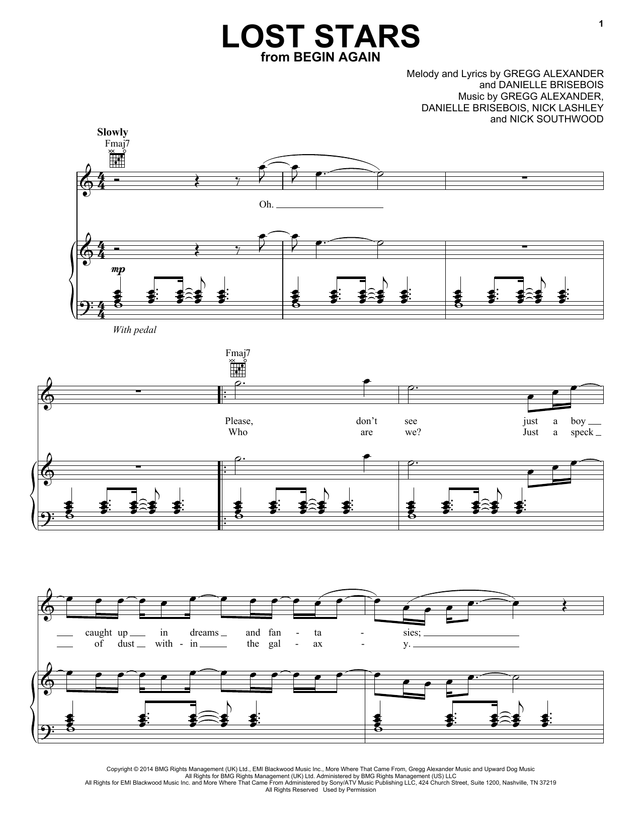 Maroon 5 Lost Stars sheet music notes and chords arranged for Piano, Vocal & Guitar Chords (Right-Hand Melody)