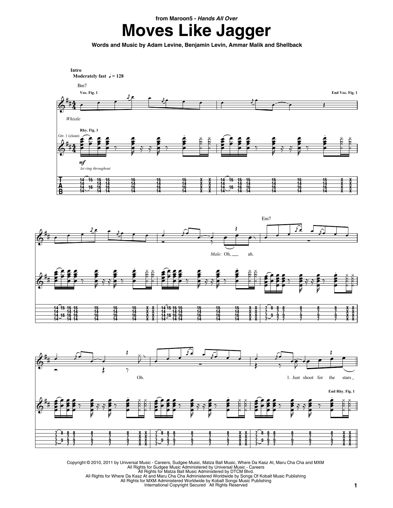 Maroon 5 Moves Like Jagger (feat. Christina Aguilera) sheet music notes and chords arranged for Guitar Lead Sheet