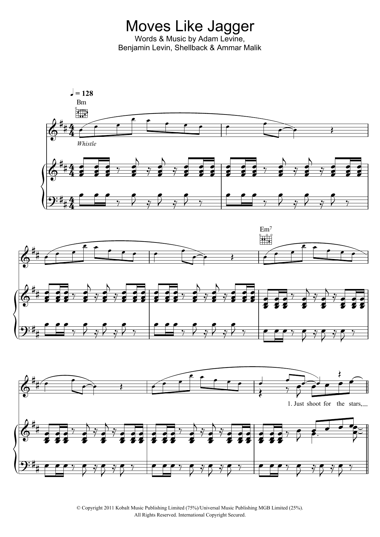 Maroon 5 Moves Like Jagger (featuring Christina Aguilera) sheet music notes and chords arranged for Piano, Vocal & Guitar Chords