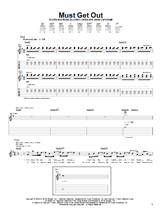 Maroon 5 Must Get Out sheet music notes and chords arranged for Guitar Tab