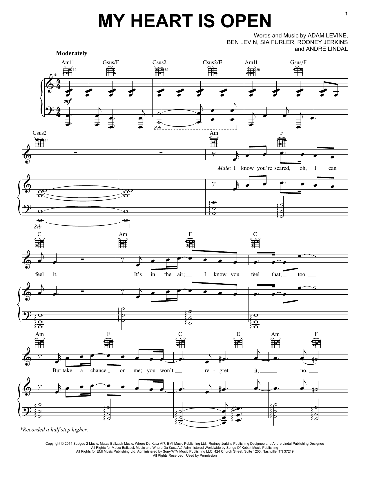 Maroon 5 My Heart Is Open sheet music notes and chords arranged for Piano, Vocal & Guitar Chords (Right-Hand Melody)