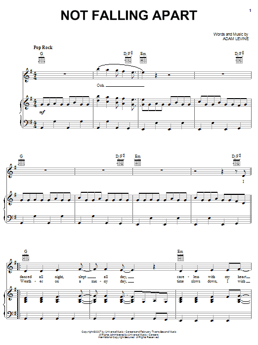 Maroon 5 Not Falling Apart sheet music notes and chords arranged for Guitar Tab