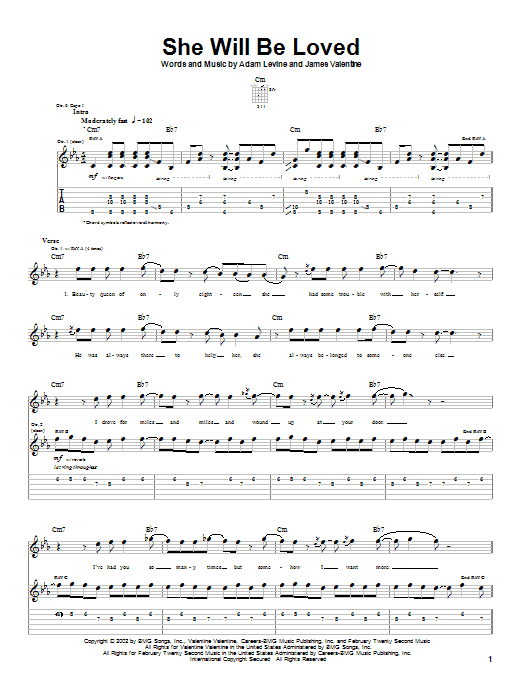 Maroon 5 She Will Be Loved sheet music notes and chords arranged for Viola Solo