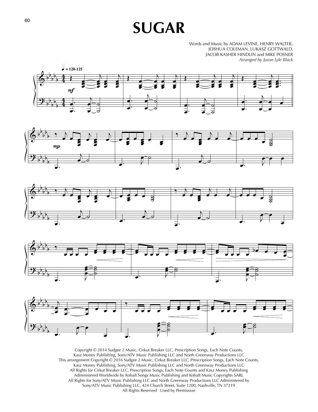 Maroon 5 Sugar (arr. Jason Lyle Black) sheet music notes and chords arranged for Piano Solo