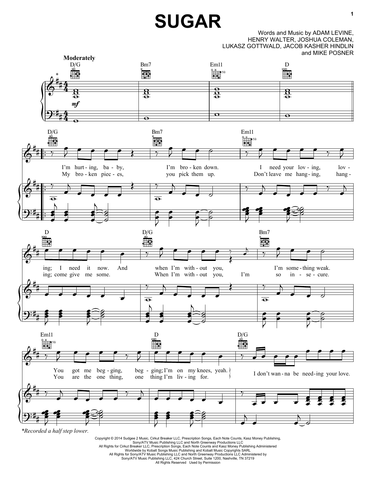 Maroon 5 Sugar sheet music notes and chords arranged for Drums Transcription
