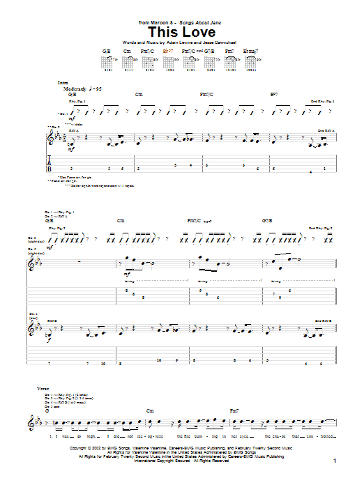 Maroon 5 This Love sheet music notes and chords arranged for Piano Chords/Lyrics
