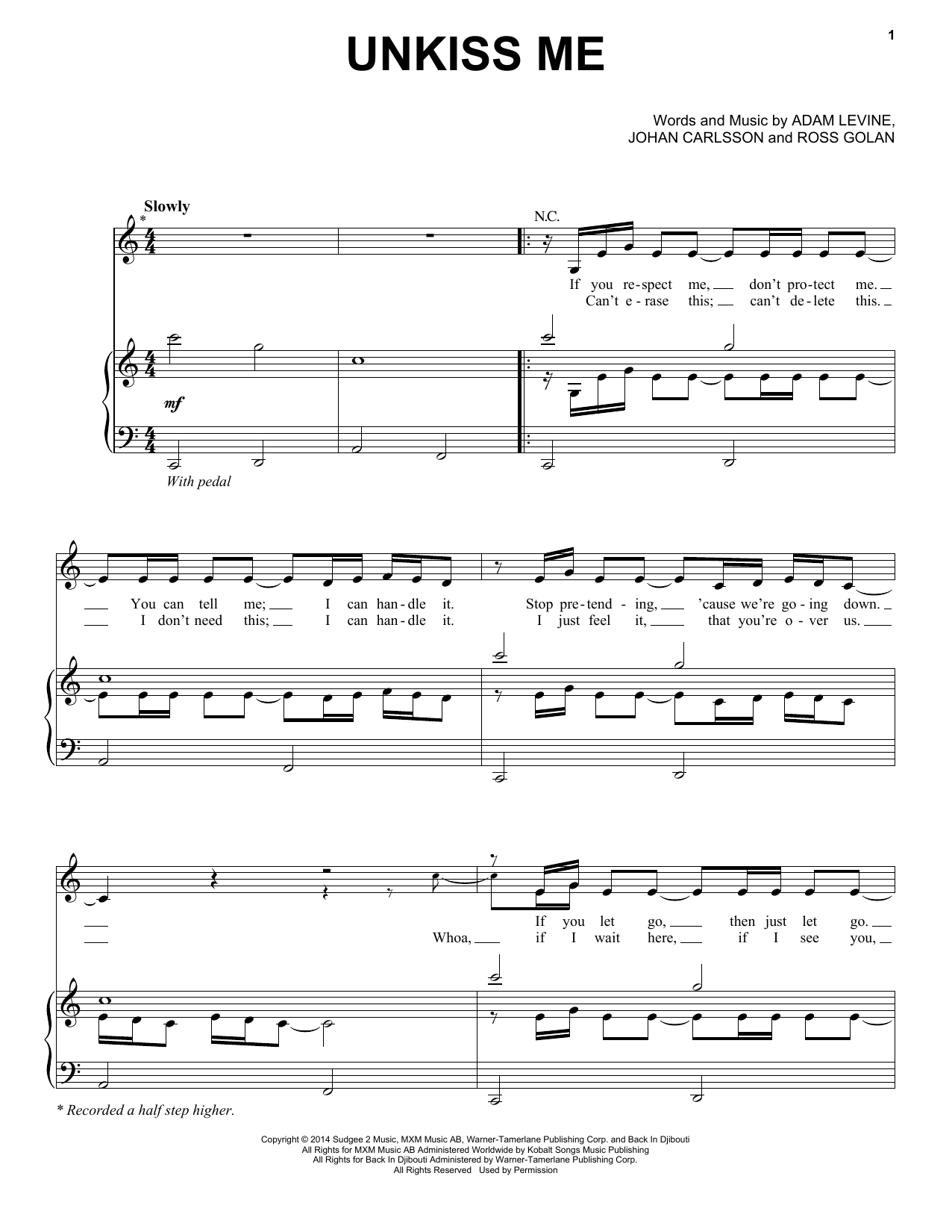 Maroon 5 Unkiss Me sheet music notes and chords arranged for Piano, Vocal & Guitar Chords (Right-Hand Melody)