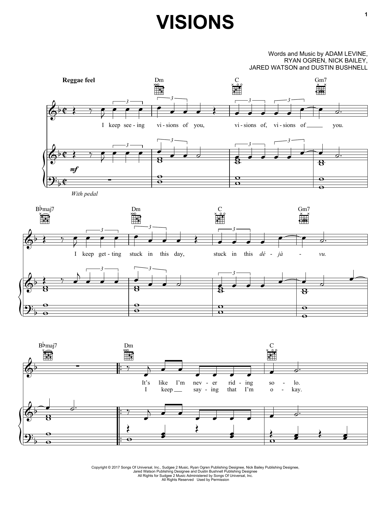 Maroon 5 Visions sheet music notes and chords arranged for Piano, Vocal & Guitar Chords (Right-Hand Melody)