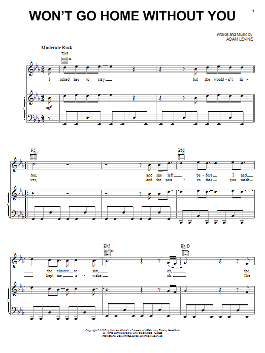 Maroon 5 Won't Go Home Without You sheet music notes and chords arranged for Easy Guitar Tab