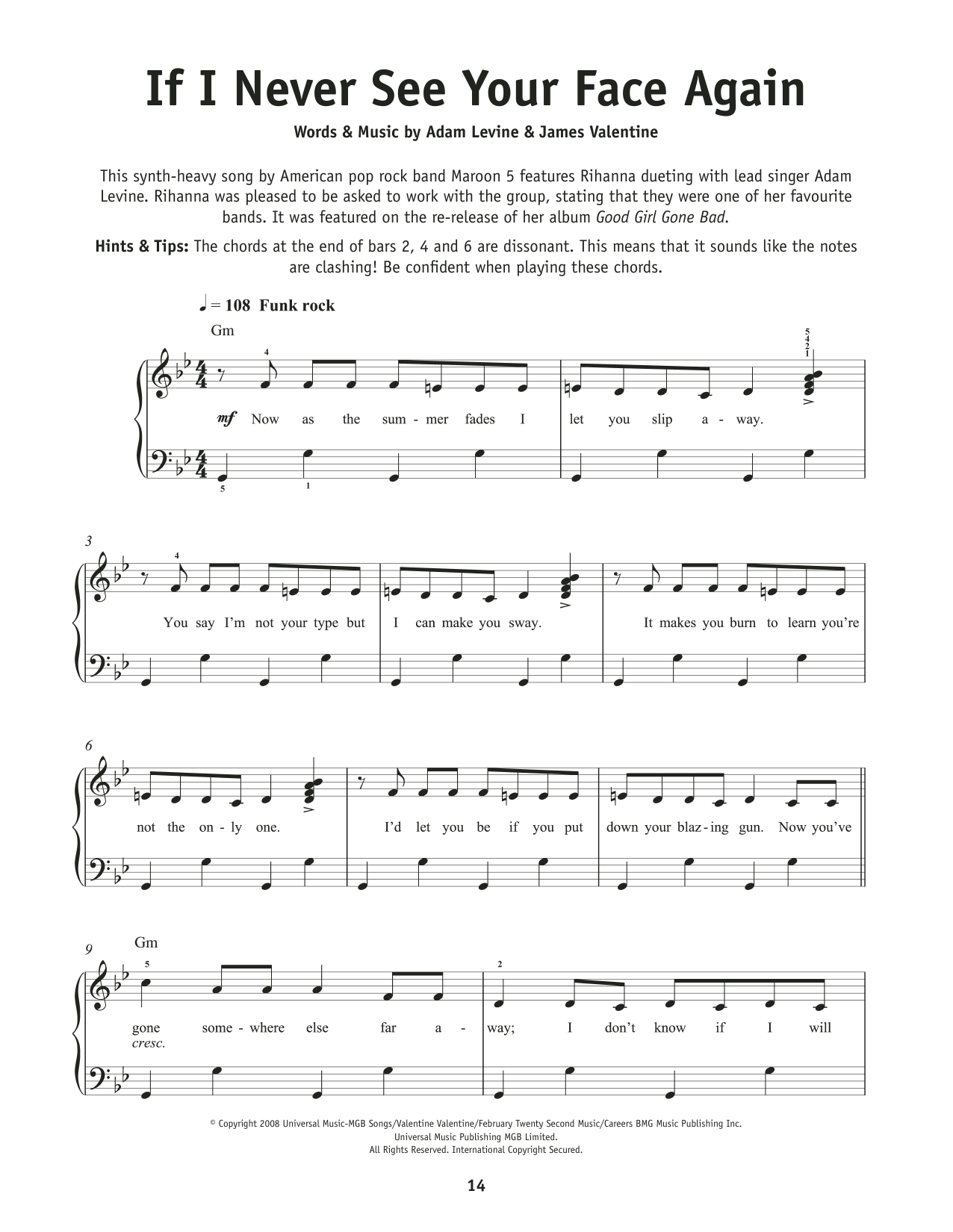 Maroon5 If I Never See Your Face Again (feat. Rihanna) sheet music notes and chords arranged for Really Easy Piano