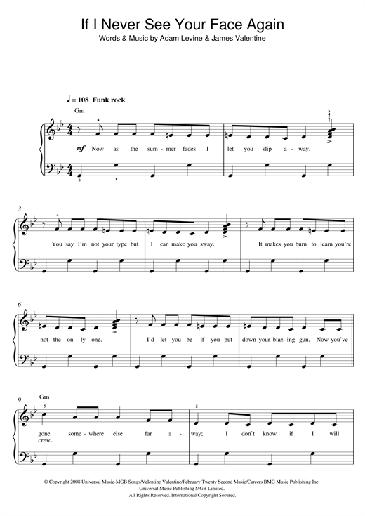 Maroon 5 If I Never See Your Face Again (feat. Rihanna) sheet music notes and chords arranged for Beginner Piano
