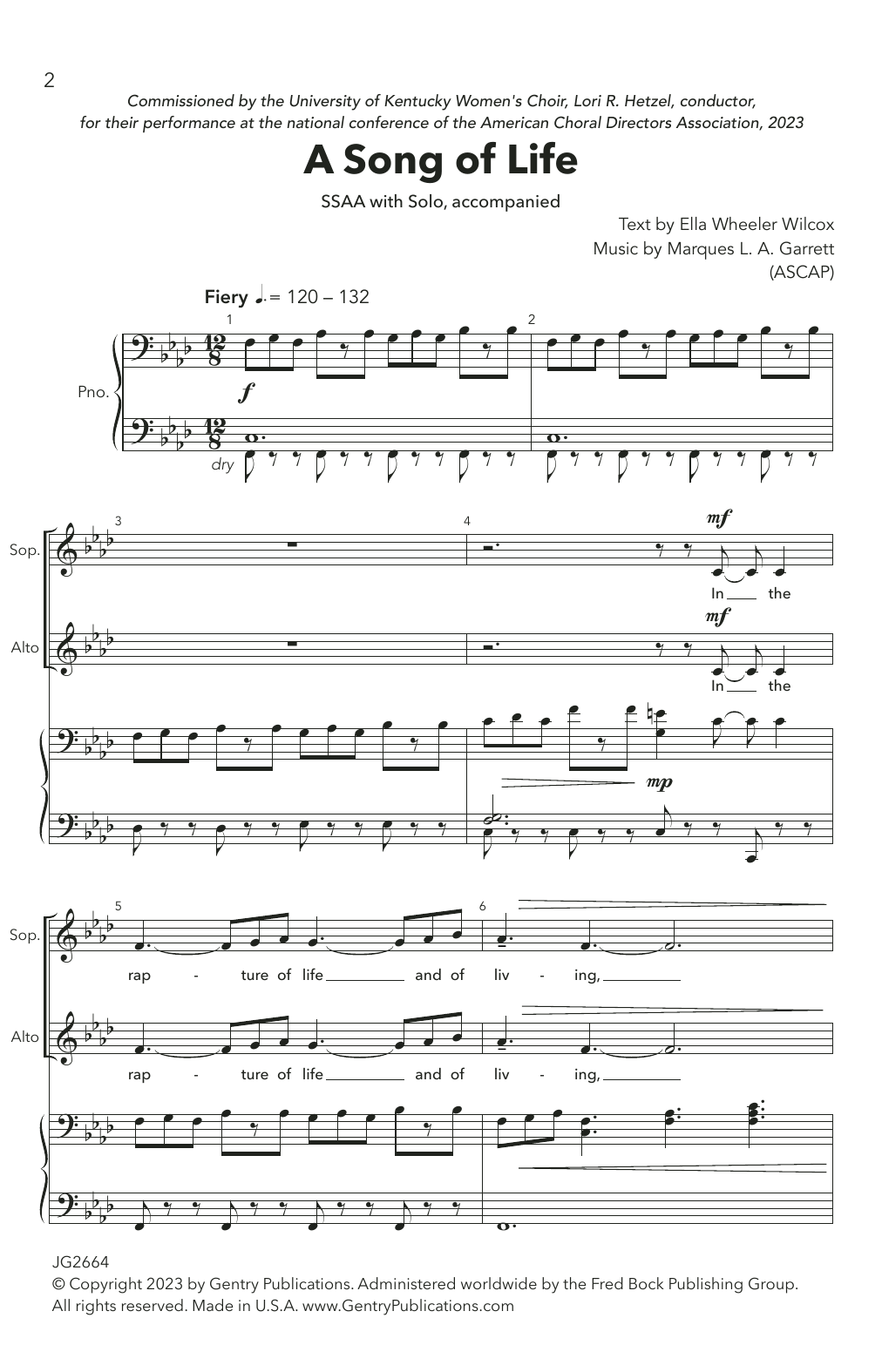 Marques L.A. Garrett A Song of Life sheet music notes and chords arranged for SSAA Choir