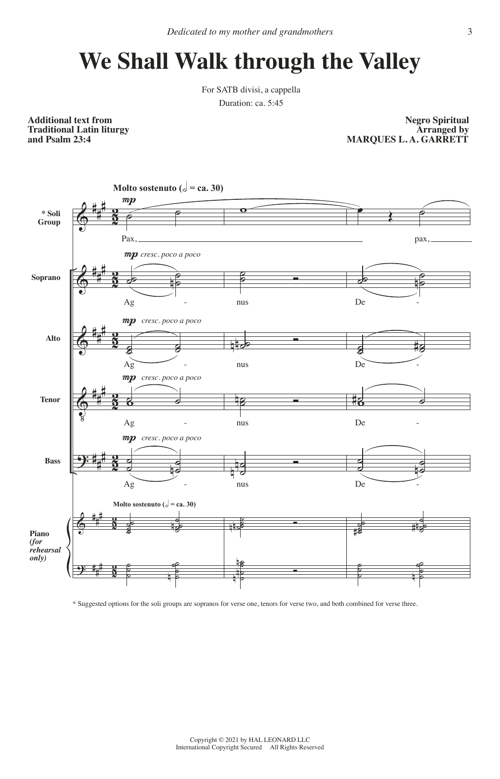 Marques L.A. Garrett We Shall Walk Through The Valley sheet music notes and chords arranged for SATB Choir
