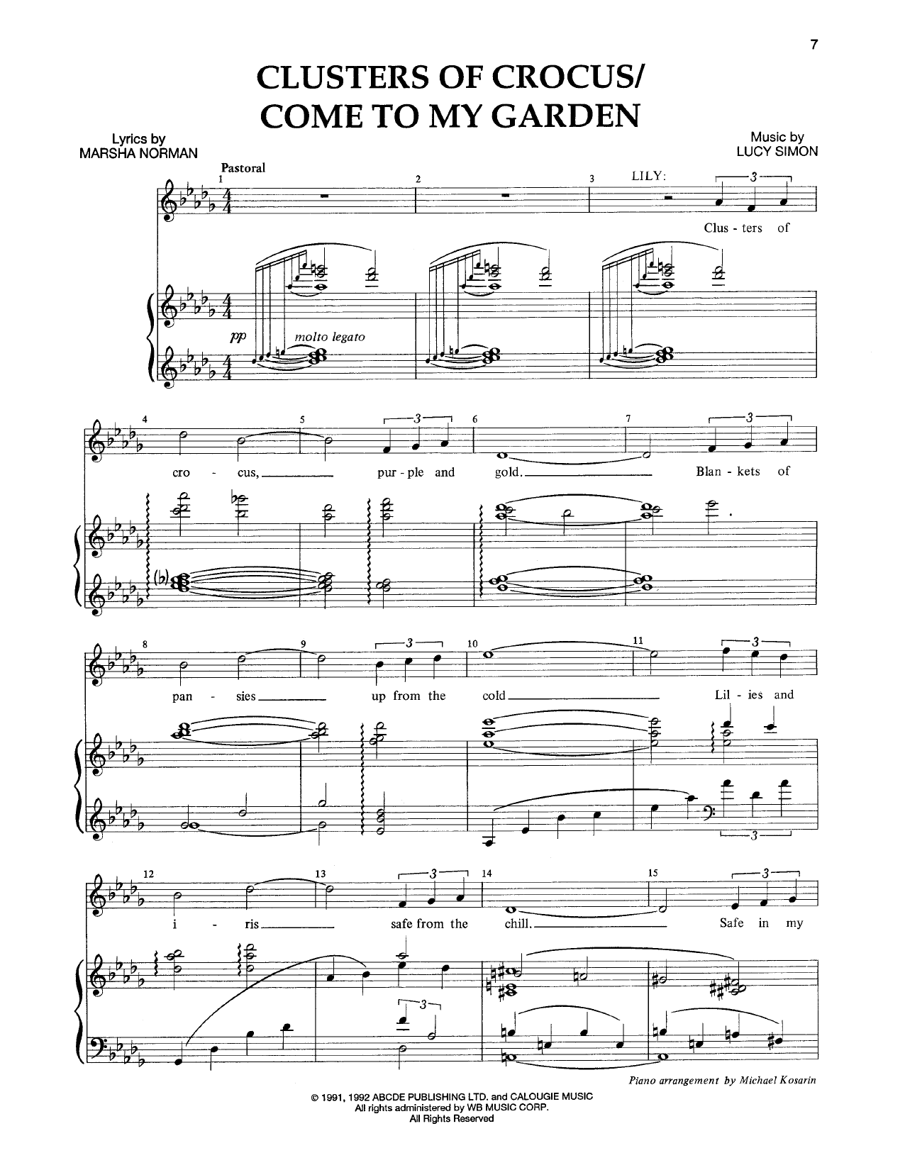 Marsha Norman & Lucy Simon Clusters Of Crocus (Opening Dream) sheet music notes and chords arranged for Piano & Vocal
