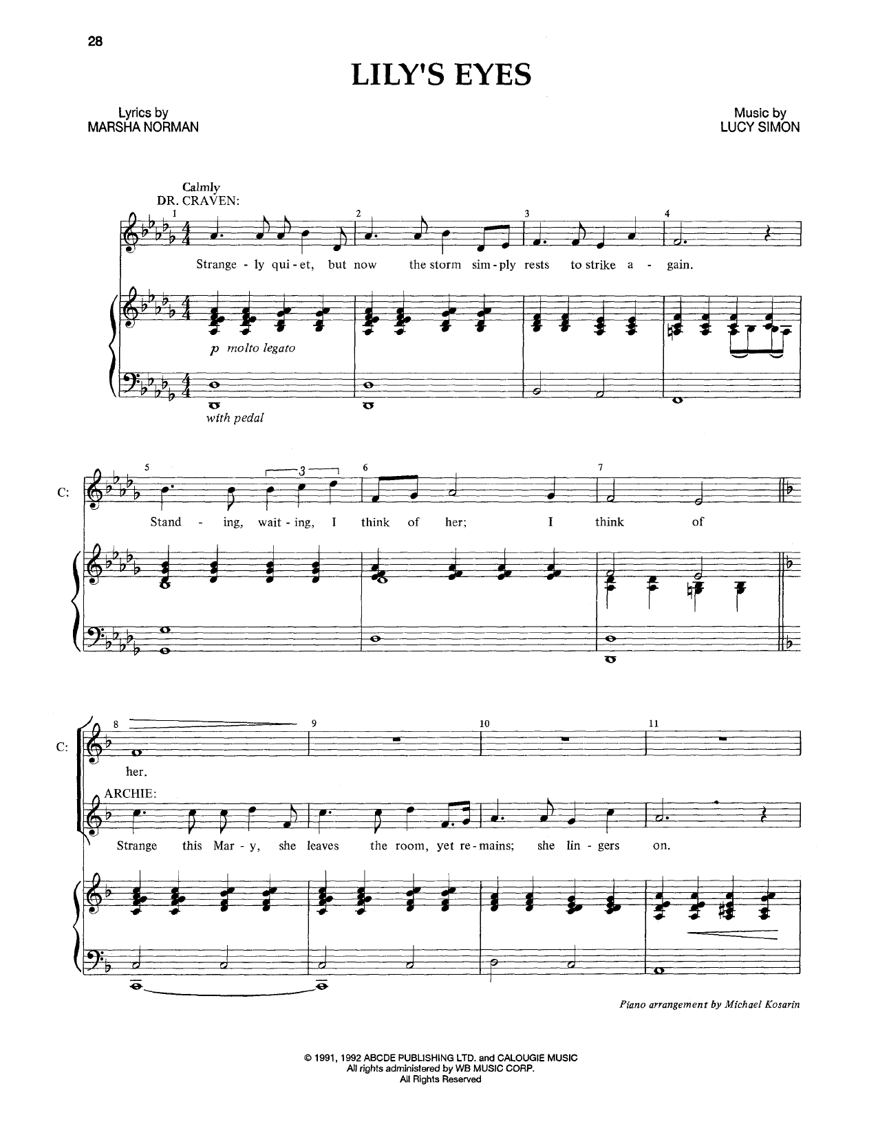 Marsha Norman & Lucy Simon Lily's Eyes sheet music notes and chords arranged for Piano & Vocal