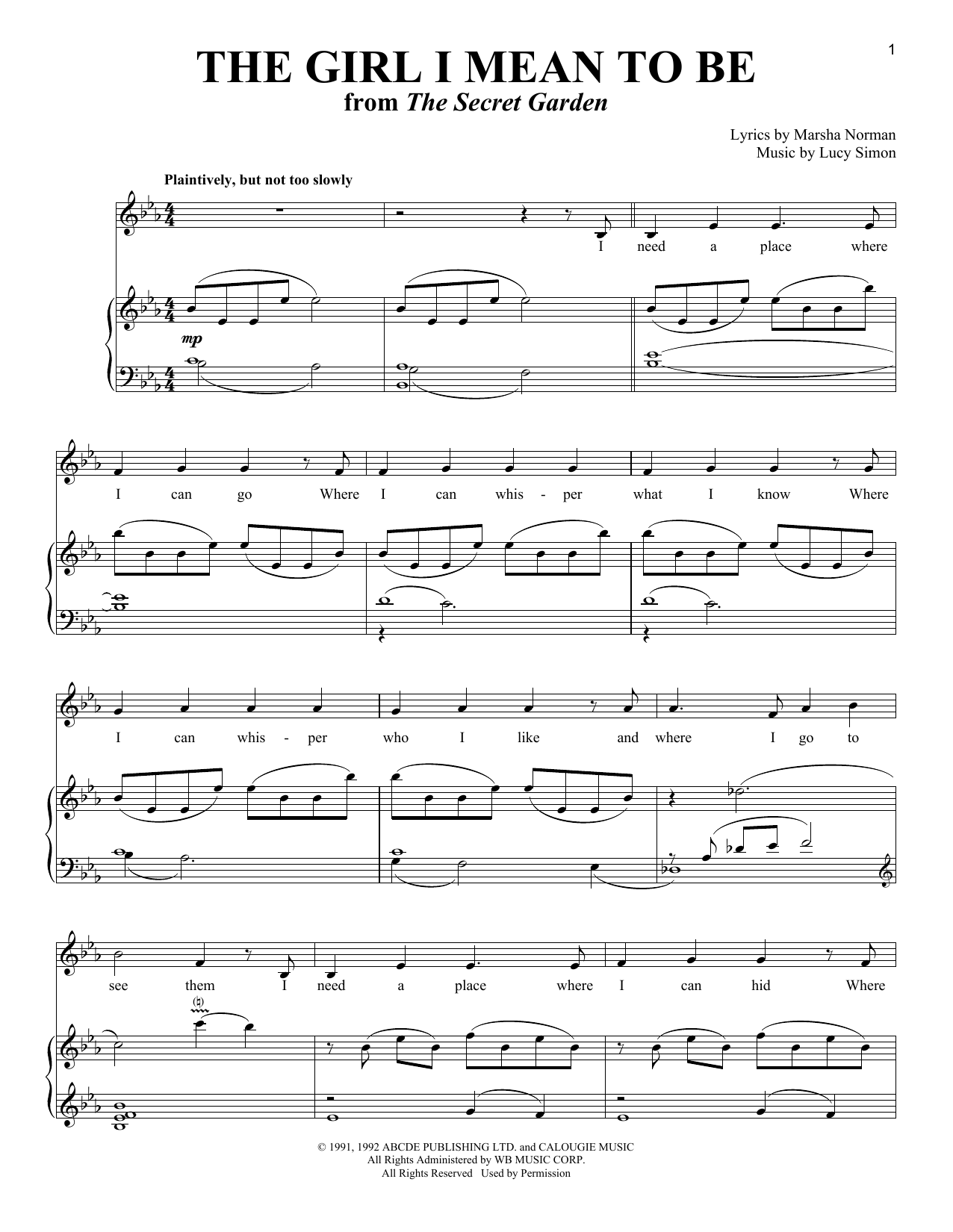Marsha Norman The Girl I Mean To Be sheet music notes and chords arranged for Piano & Vocal