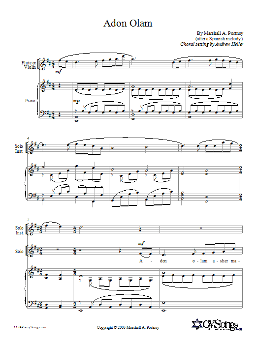 Marshall Portnoy Adon Olam sheet music notes and chords arranged for Choir