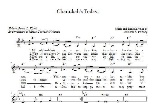 Marshall Portnoy Chanukah's Today sheet music notes and chords arranged for Lead Sheet / Fake Book