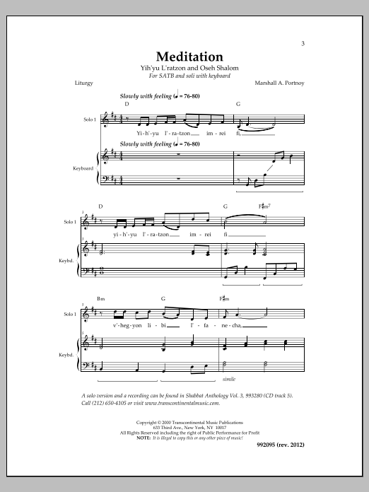 Marshall Portnoy Meditation sheet music notes and chords arranged for SATB Choir