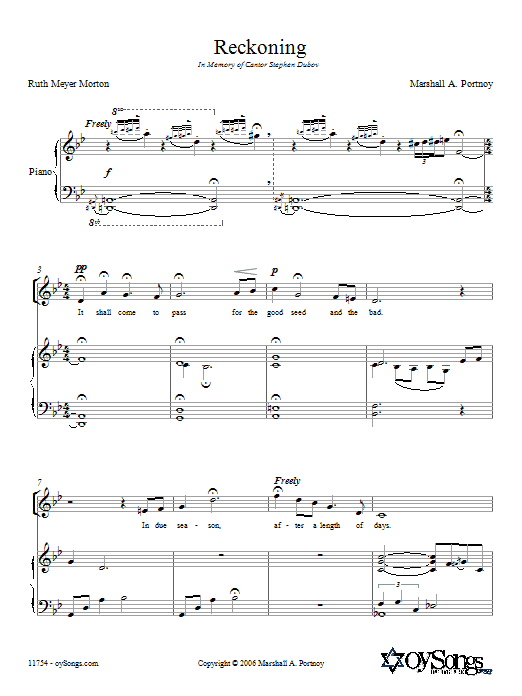 Marshall Portnoy Reckoning sheet music notes and chords arranged for Piano, Vocal & Guitar Chords (Right-Hand Melody)