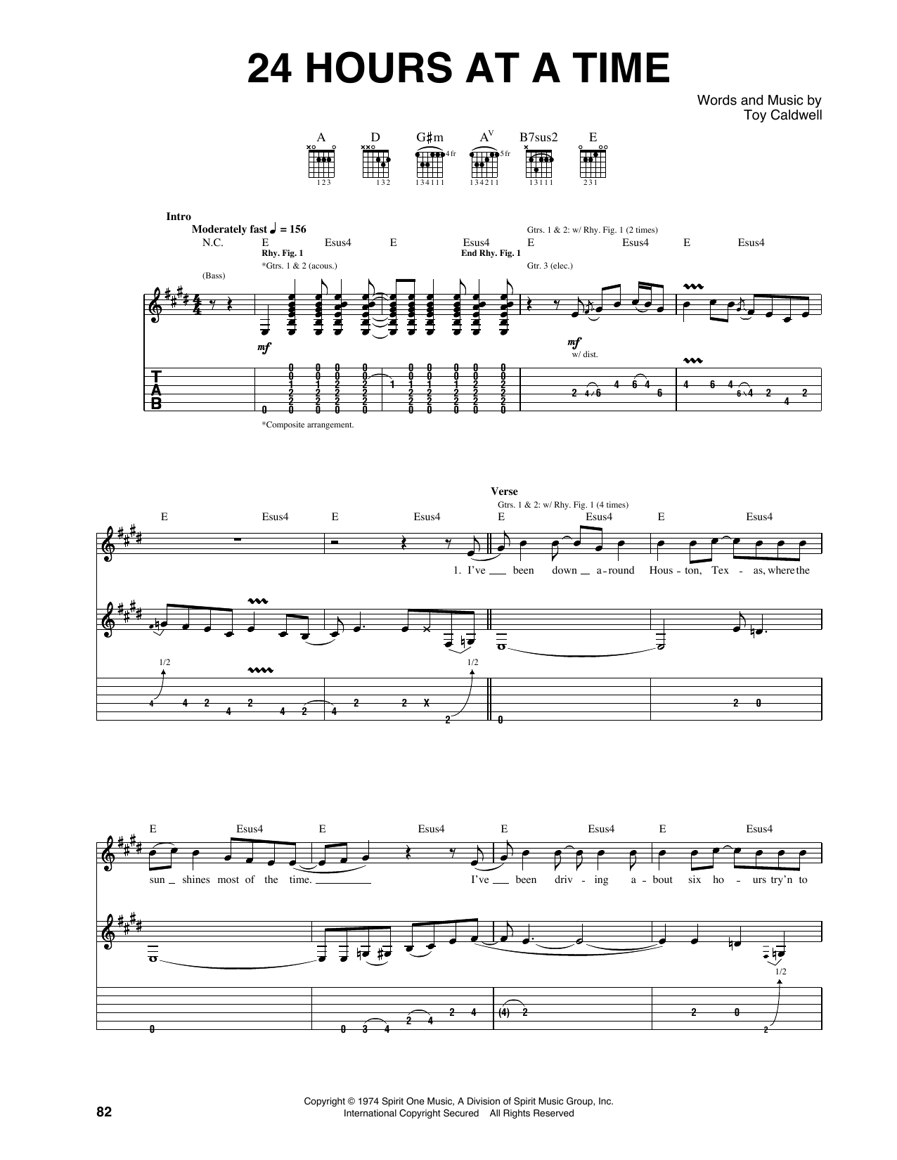 Marshall Tucker Band 24 Hours At A Time sheet music notes and chords arranged for Guitar Tab